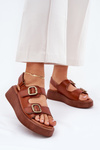 Womens platform and wedge sandals with buckles Camel Genorre