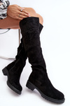 Kozaki Zdobione Damskie Za Kolano Płaski Obcas Czarne Cintya HD055-95