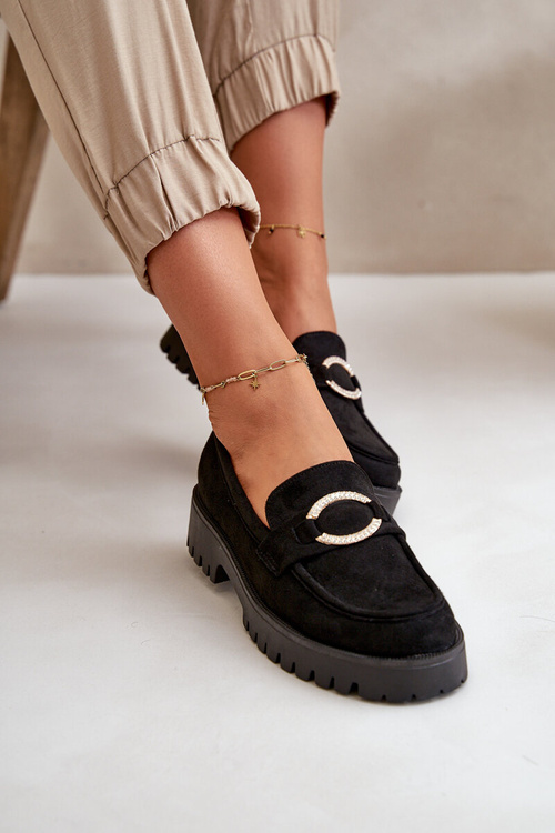 Women's eco suede moccasins with shiny detail black Avellina