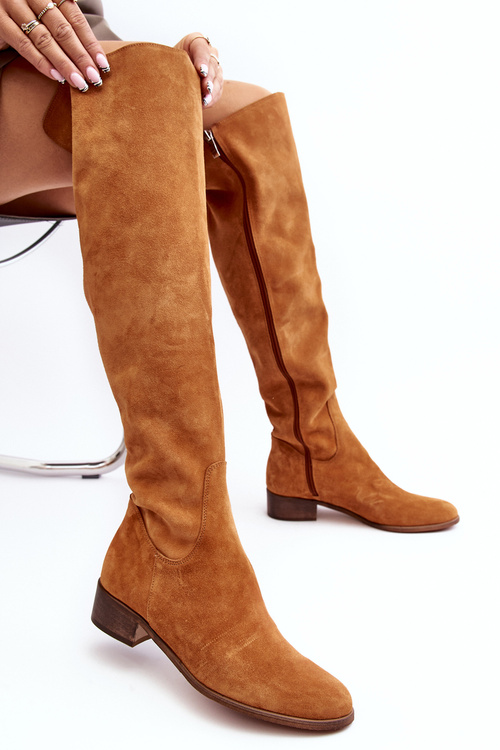 Women's Suede Over-the-Knee Flat Heel Boots Camel Hewanella