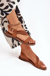 Ladies sandals made of natural leather on a flat heel Zazoo 3564 Camel