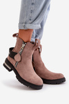 Warm Ladies Ankle Boots With Zipper Dark Beige Calvaro