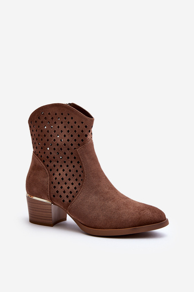 Brown Low Heel Cut-Out Ankle Boots Cilvana