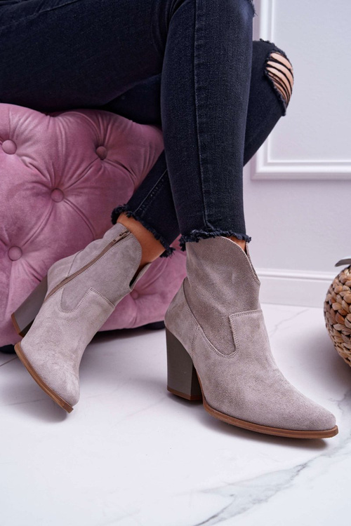 Women's Heeled Boots Leather Suede Bright Cappuccino Nicole 2433