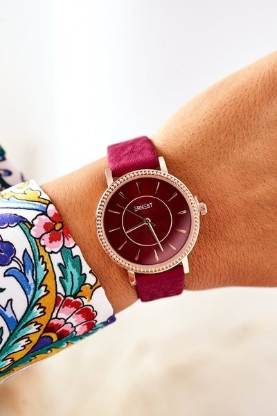 Watch On A Leather Strap Nickel Free ERNEST Burgundy