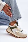 Women's Beige-Green Sports Sneakers Ralita