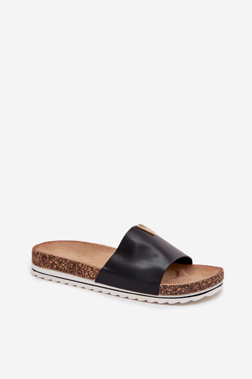 Women's Cork Platform Slippers With Decorative Detail Black Vessira