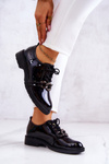 Lacquered shoes tied with ornament Black Larosa 