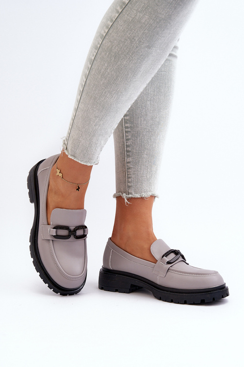 Women's Gray Genuine Leather Moccasins Imbleria