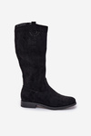 Knee Boots With Perforated Shaft On Flat Heel S.Barski HY51-860 Black
