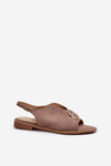 Women's sandals with gold decoration eco suede S.Barski KV27-059 brown