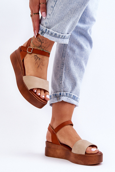 Comfortable Leather Wedge Sandals Beige-brown Tifena