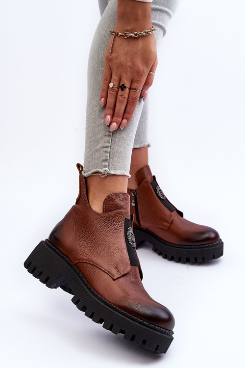 Women's Leather Boots with Ornament Brown Lusanna