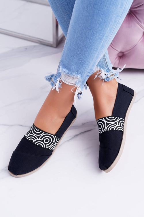 Black Fabric Toms Slip On Circle