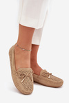 Ladies moccasins with perforated pattern and lacing Khaki Mirisa