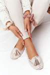 Leather Ballerinas With Fringes Maciejka 04016-25 Beige-Gold