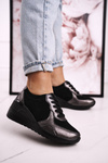 Women’s Leather Wedge Sneakers Black Silver Roxette