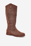 Flat Heel Boots With Perforated Pattern Brown S.Barski HY51-062