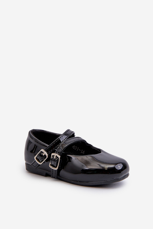 Black Patent Leather Children's Ballerina Flats with Straps Margenis