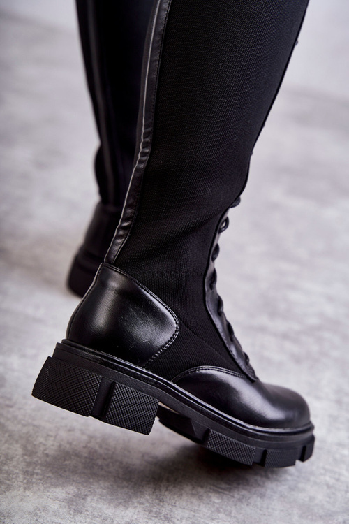 Women's Boots With Socks On Flat Heels Black Verano