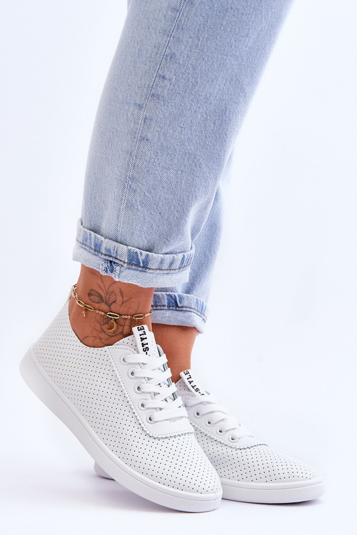 Women's Openwork Lace-up Sneakers White Carinel