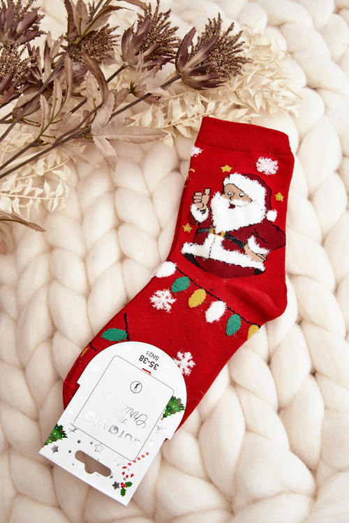 Women's Socks with Santa Claus Red