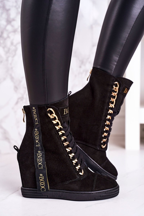 Women’s Suede Wedge Sneakers With Ribbon BOOCI 2222/543/z Black