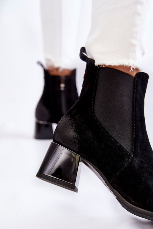 Women's Suede Boots On Heel Black Berit