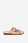 Shiny embellished flip flops with buckles on flat heel gold Tovira