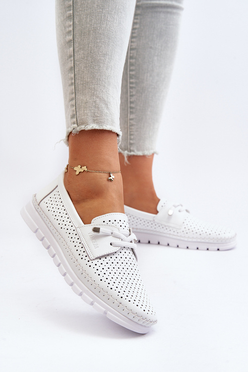 White Women's Leather Cut-out Shoes Darnissa
