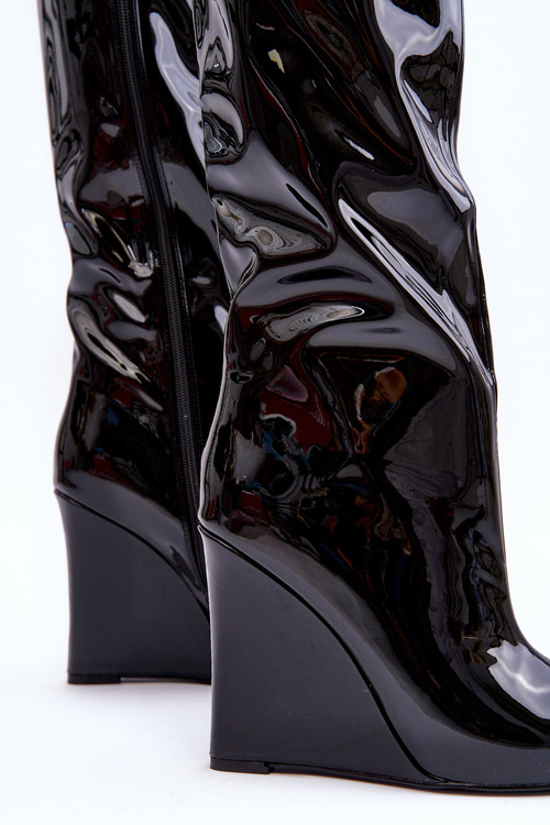 Leather Boots On Platform Black Delinn