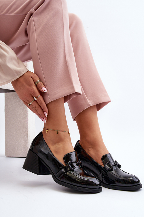 Półbuty Lakierowane Obcas Czarne Nireva 58309