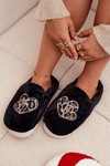 Furry Slippers With Hearts Black Amandra