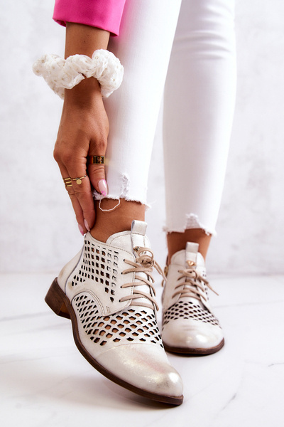 Leather Openwork Shoes Nicole 2704/004 White and Gold