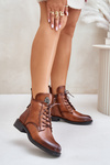 Insulated Ankle Boots With Flat Heel And Decoration Camel Leonise