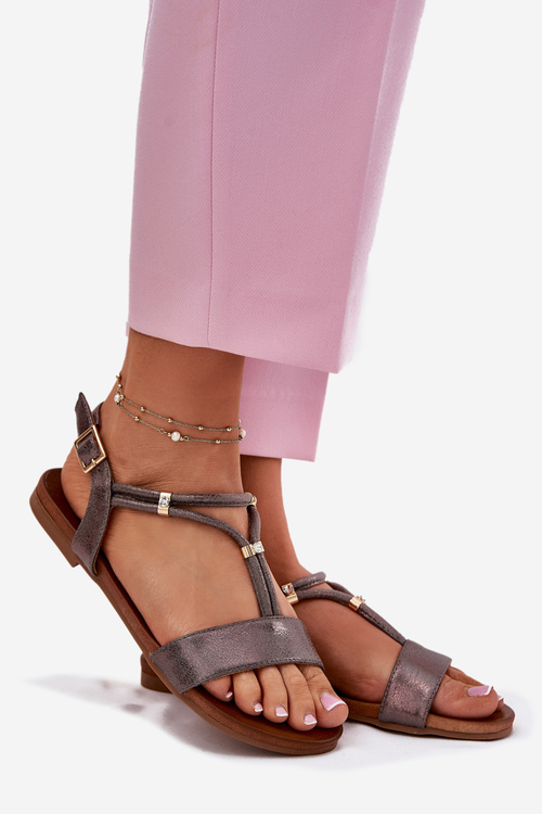 Sandały Damskie Płaskie Z Paskami Grafitowe S.Barski KV51-120