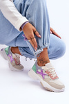 Sneakersy Damskie Sznurowane Beżowo-Zielone Cortes BL378