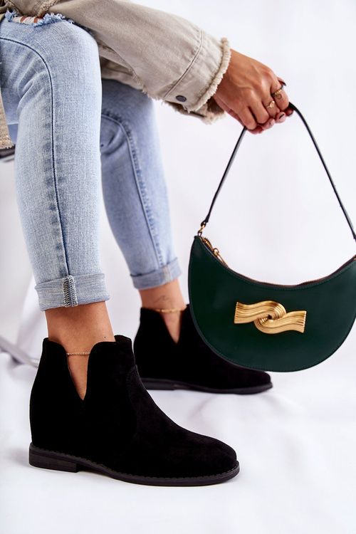 Suede Boots With Cut-outs On A Flat Heel Black Henriette