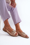 Elegant Women's Sandals with Gold Decoration on Flat Heel Pink Gold S.Barski KV27-053