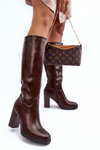 Elegant Leather Knee-High Boots on Heel Brown Felsha