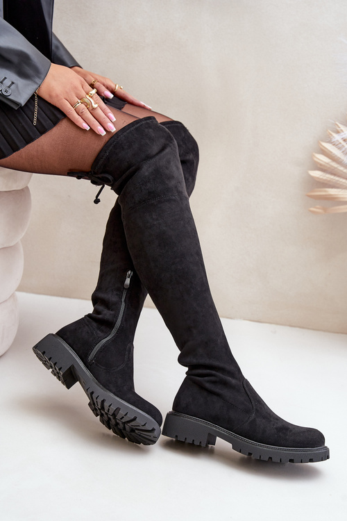 Knee High Boots With Flat Heel Made Of Eco Suede Black Arkelia