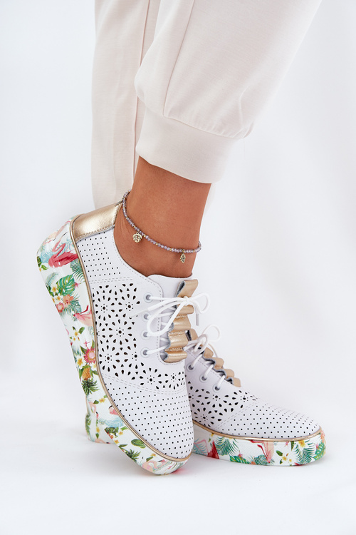 Womens Leather Wedge Shoes Artiker 56C1800 White-Gold