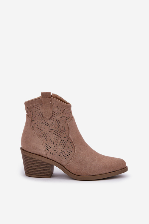 Cowboy Boots With Zipper Eco Suede Perforated Beige S.Barski HY51-061