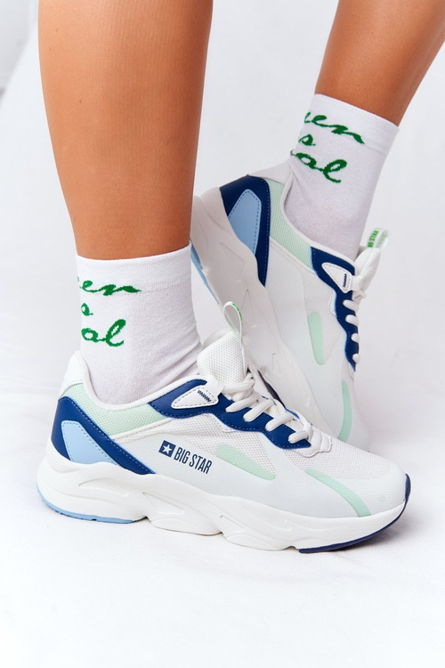 Buty Sportowe Memory Foam Big Star Biało-Zielone HH274810 