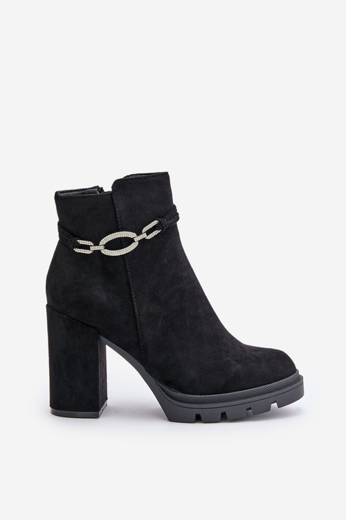 Women's Heeled Boots Eco Suede With Decorative Strap Black Maivone