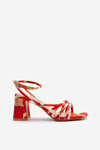 Patterned Orange Sandals with Heel Jenglla