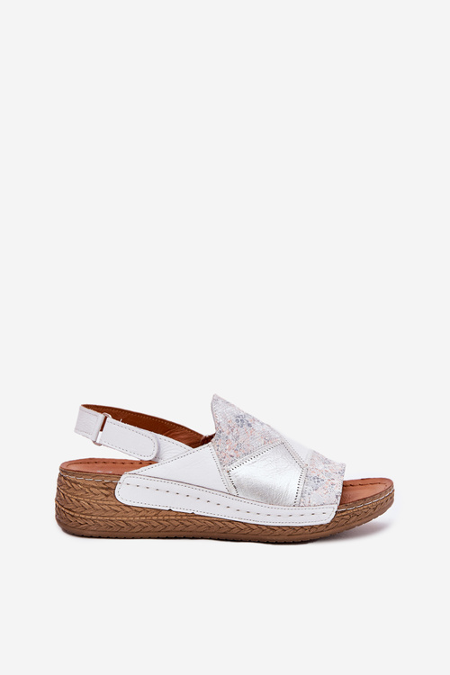 Women's Leather Wedge Sandals With Braiding Maciejka L7067-11 White
