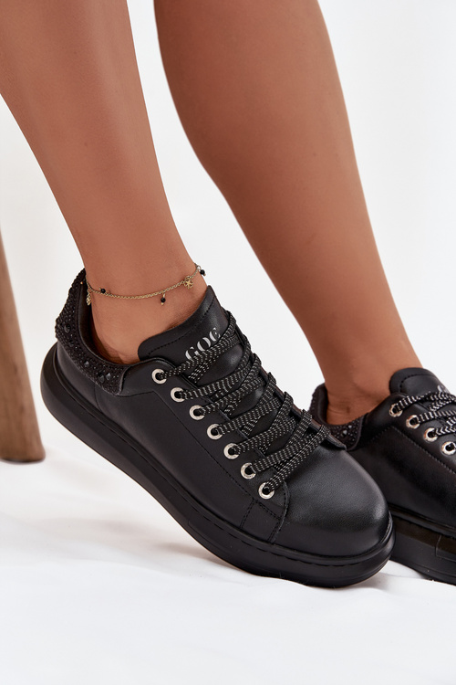 Damskie Sneakersy Skóra Naturalna Czarne GOE OO2N4004