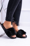 Women's Flip Flops With Fur Black Fur