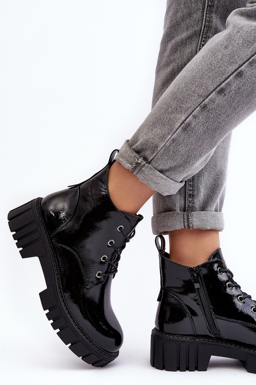 Laced Insulated Patent Boots Black Bjorg